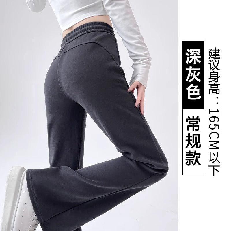 美式黑色微喇叭休闲卫裤女春季高腰显瘦运动垂感拖地马蹄裤子春装