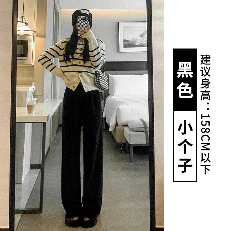 【婵兰】雪尼尔阔腿裤女秋冬加绒高腰宽松显瘦垂坠感拖地直筒裤子