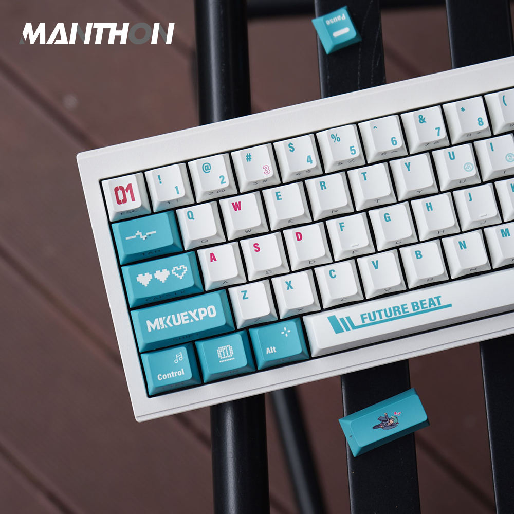 130 Key Anime Game Vocaloid Miku Keycaps PBT Full Set Side Dye Sublimation Key Cap Cover for Mechanical Keyboard Keycaps