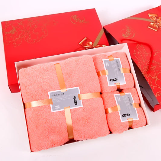 Coral fleece towel bath towel three-piece gift box thickened soft absorbent souvenir towel company welfare return gift