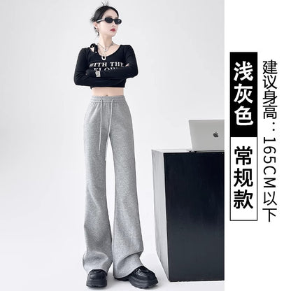 美式黑色微喇叭休闲卫裤女春季高腰显瘦运动垂感拖地马蹄裤子春装