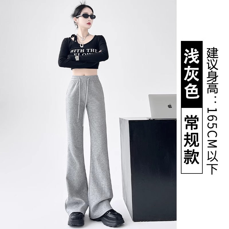美式黑色微喇叭休闲卫裤女春季高腰显瘦运动垂感拖地马蹄裤子春装