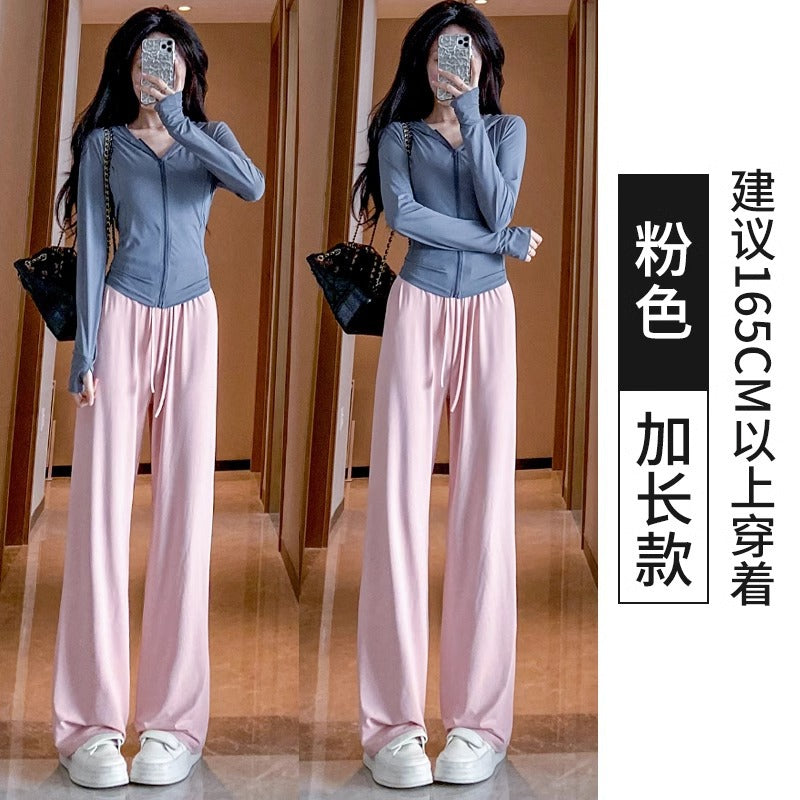 灰色防晒裤女夏季2024年新款高腰垂感显瘦直筒防蚊冰丝阔腿拖地裤