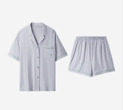 新款软绵绵情侣开衫长袖/短袖居家服套装