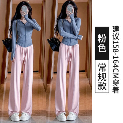 灰色防晒裤女夏季2024年新款高腰垂感显瘦直筒防蚊冰丝阔腿拖地裤