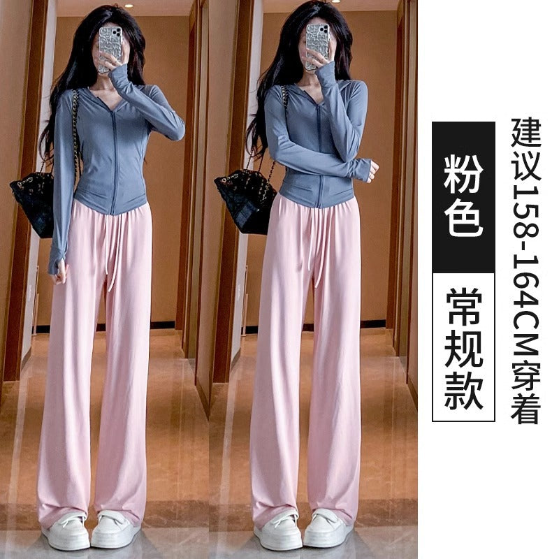 灰色防晒裤女夏季2024年新款高腰垂感显瘦直筒防蚊冰丝阔腿拖地裤