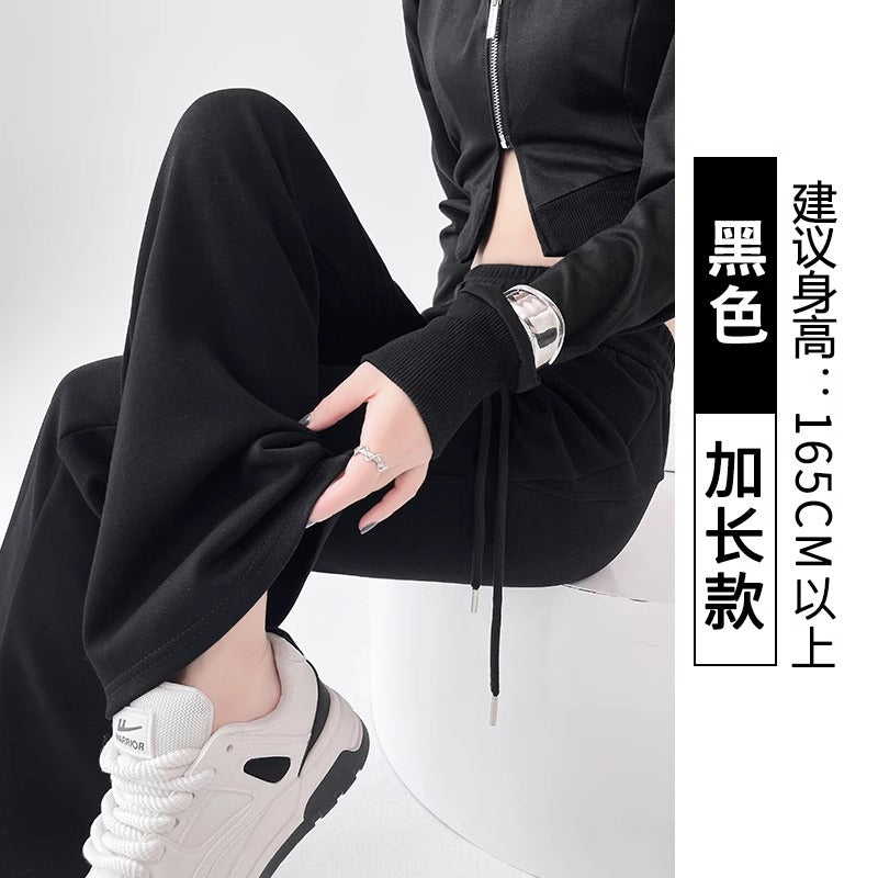 美式黑色微喇叭休闲卫裤女春季高腰显瘦运动垂感拖地马蹄裤子春装