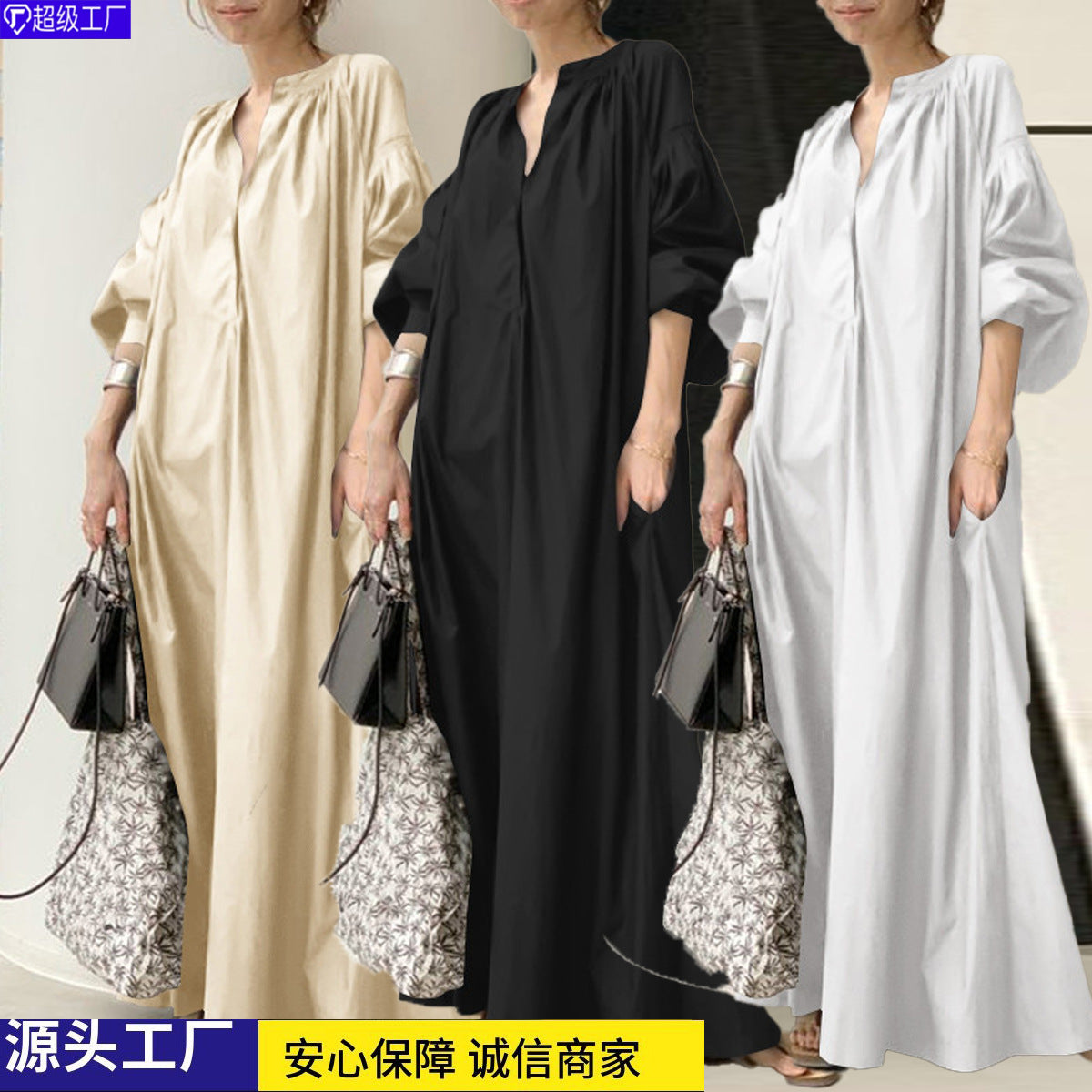 2023 cross-border new cotton and linen dress Japanese style simple loose casual long dress long plus size women's dress