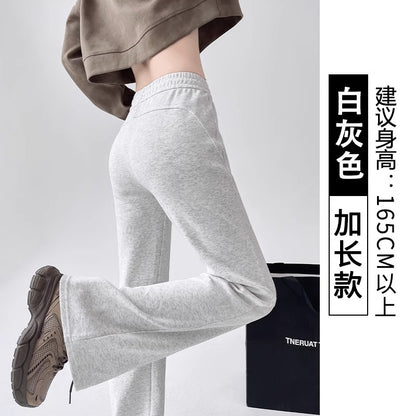 美式黑色微喇叭休闲卫裤女春季高腰显瘦运动垂感拖地马蹄裤子春装