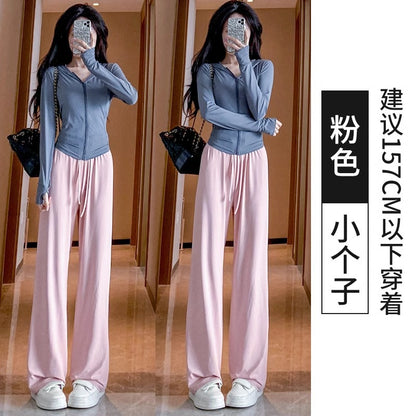 灰色防晒裤女夏季2024年新款高腰垂感显瘦直筒防蚊冰丝阔腿拖地裤