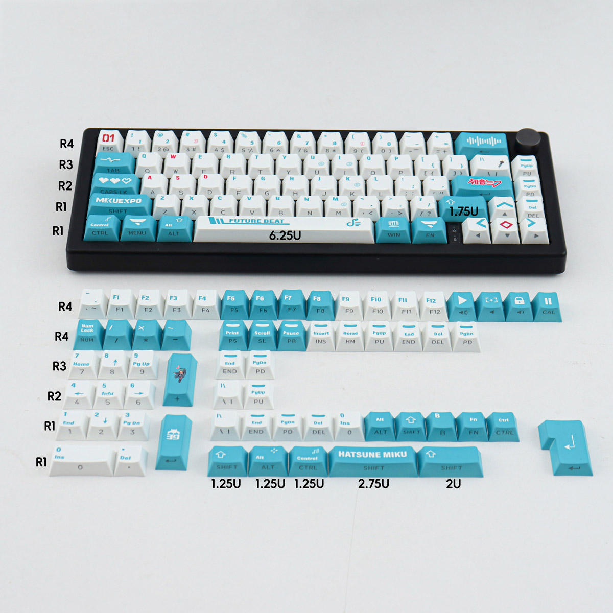 130 Key Anime Game Vocaloid Miku Keycaps PBT Full Set Side Dye Sublimation Key Cap Cover for Mechanical Keyboard Keycaps