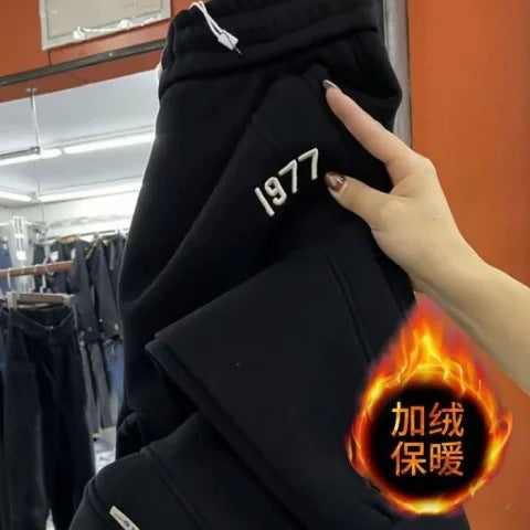 2023年秋冬爆款加绒加厚1977女士裤子卫裤潮流时尚运动哈伦裤束脚