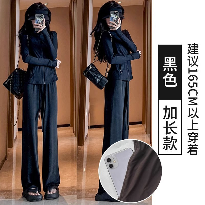 灰色防晒裤女夏季2024年新款高腰垂感显瘦直筒防蚊冰丝阔腿拖地裤
