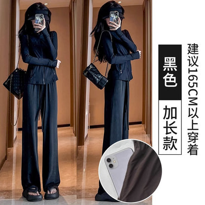 灰色防晒裤女夏季2024年新款高腰垂感显瘦直筒防蚊冰丝阔腿拖地裤