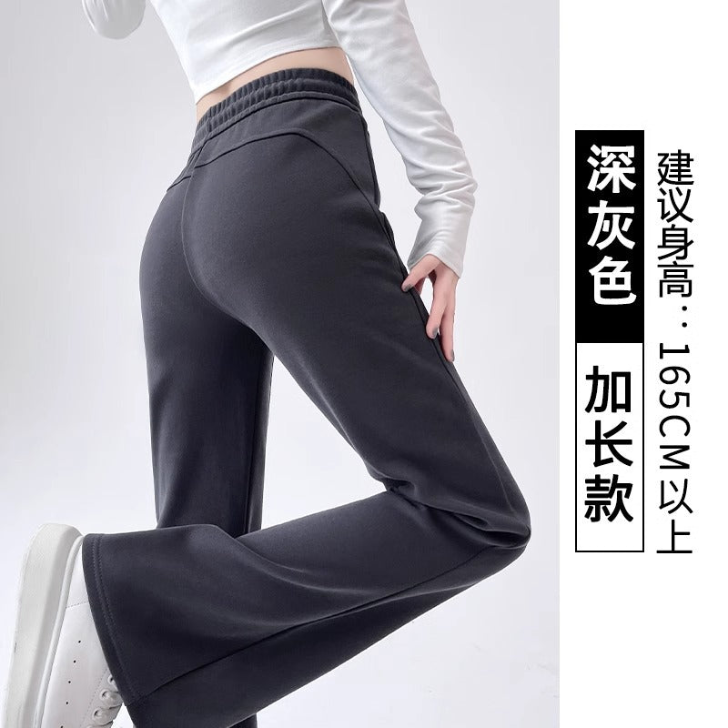 美式黑色微喇叭休闲卫裤女春季高腰显瘦运动垂感拖地马蹄裤子春装
