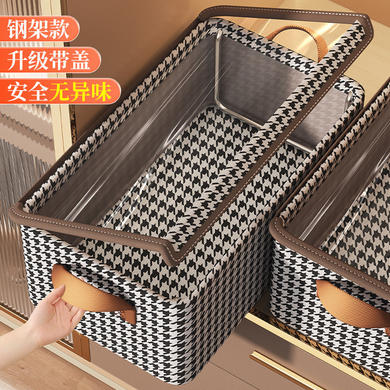Qianniao grid clothing storage box with lid, foldable wardrobe storage box, clothing, pants storage basket, household use