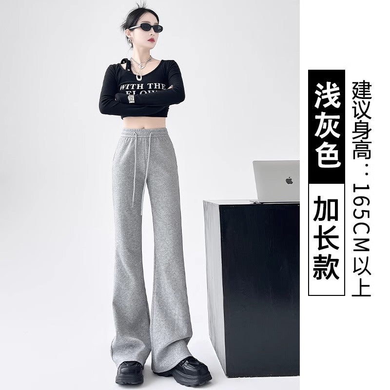 美式黑色微喇叭休闲卫裤女春季高腰显瘦运动垂感拖地马蹄裤子春装