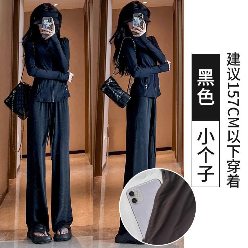 灰色防晒裤女夏季2024年新款高腰垂感显瘦直筒防蚊冰丝阔腿拖地裤