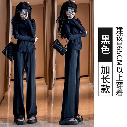 灰色防晒裤女夏季2024年新款高腰垂感显瘦直筒防蚊冰丝阔腿拖地裤