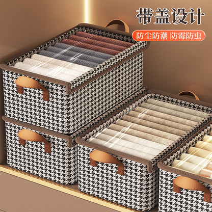 Qianniao grid clothing storage box with lid, foldable wardrobe storage box, clothing, pants storage basket, household use
