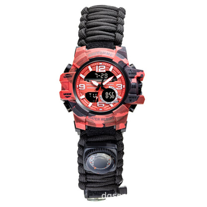 Cross-border special supply of life rope dual display electronic watch field emergency flint whistle compass men's watch paracord