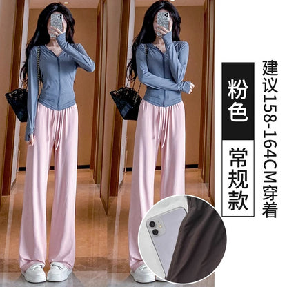 灰色防晒裤女夏季2024年新款高腰垂感显瘦直筒防蚊冰丝阔腿拖地裤