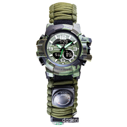 Cross-border special supply of life rope dual display electronic watch field emergency flint whistle compass men's watch paracord