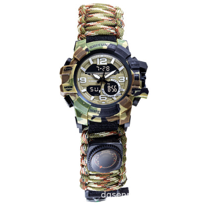Cross-border special supply of life rope dual display electronic watch field emergency flint whistle compass men's watch paracord