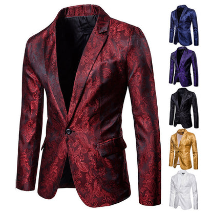 男士大码西装 宫廷式暗纹路设计时尚一粒扣搭配修身男式西装外套