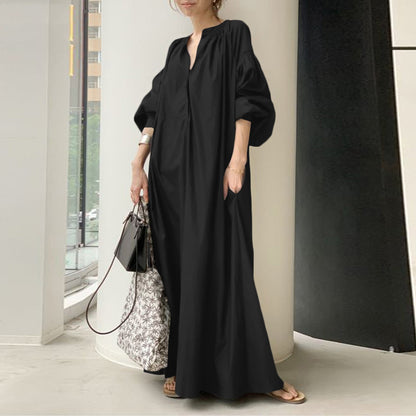 2023 cross-border new cotton and linen dress Japanese style simple loose casual long dress long plus size women's dress