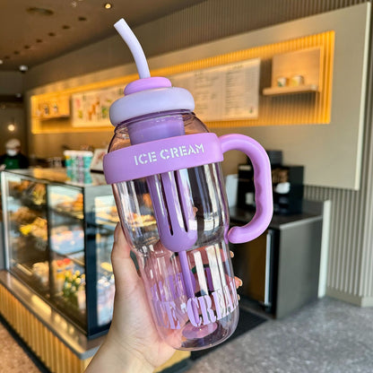 夏季高颜值女生巨无霸水杯顿顿桶奶茶杯可爱吸管大容量塑料水壶