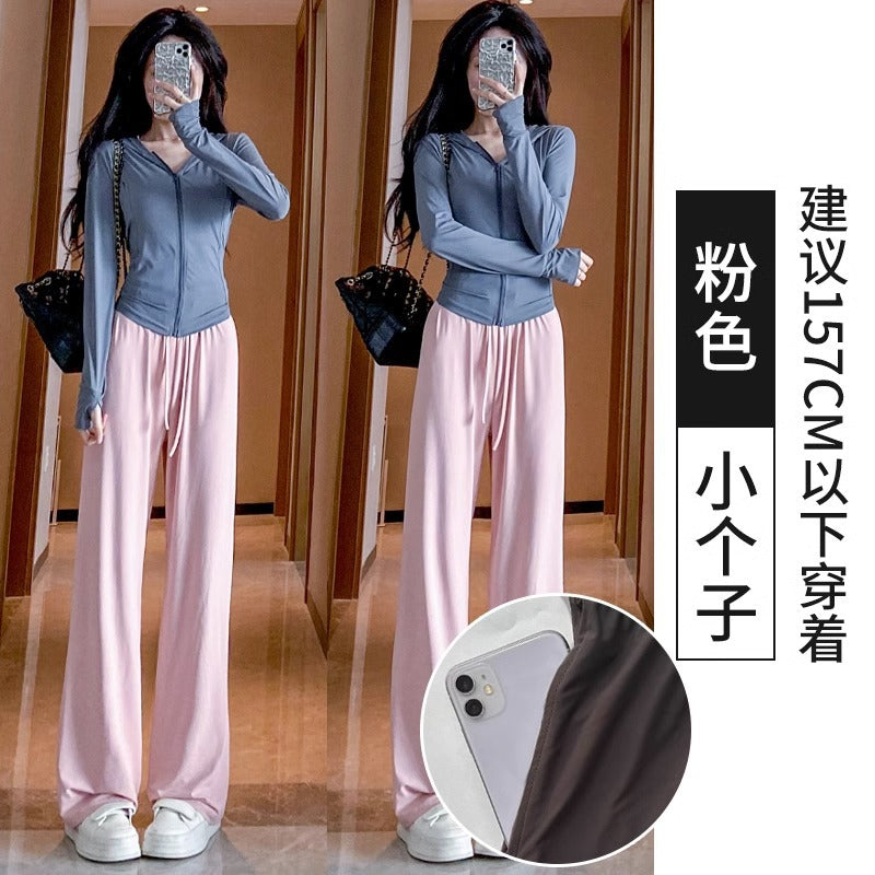 灰色防晒裤女夏季2024年新款高腰垂感显瘦直筒防蚊冰丝阔腿拖地裤