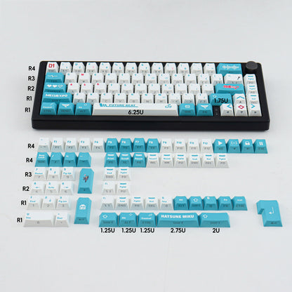 130 Key Anime Game Vocaloid Miku Keycaps PBT Full Set Side Dye Sublimation Key Cap Cover for Mechanical Keyboard Keycaps