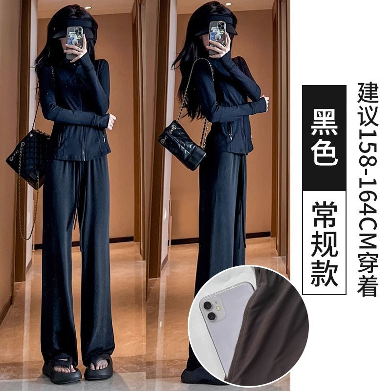 灰色防晒裤女夏季2024年新款高腰垂感显瘦直筒防蚊冰丝阔腿拖地裤