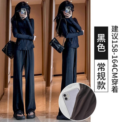 灰色防晒裤女夏季2024年新款高腰垂感显瘦直筒防蚊冰丝阔腿拖地裤