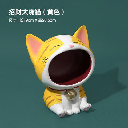 创意猫咪玄关桌面摆件客厅可爱钥匙收纳入户家居装饰品树脂工艺品