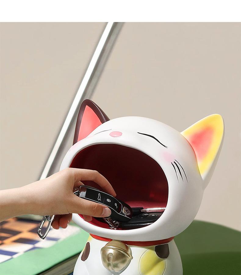 创意猫咪玄关桌面摆件客厅可爱钥匙收纳入户家居装饰品树脂工艺品