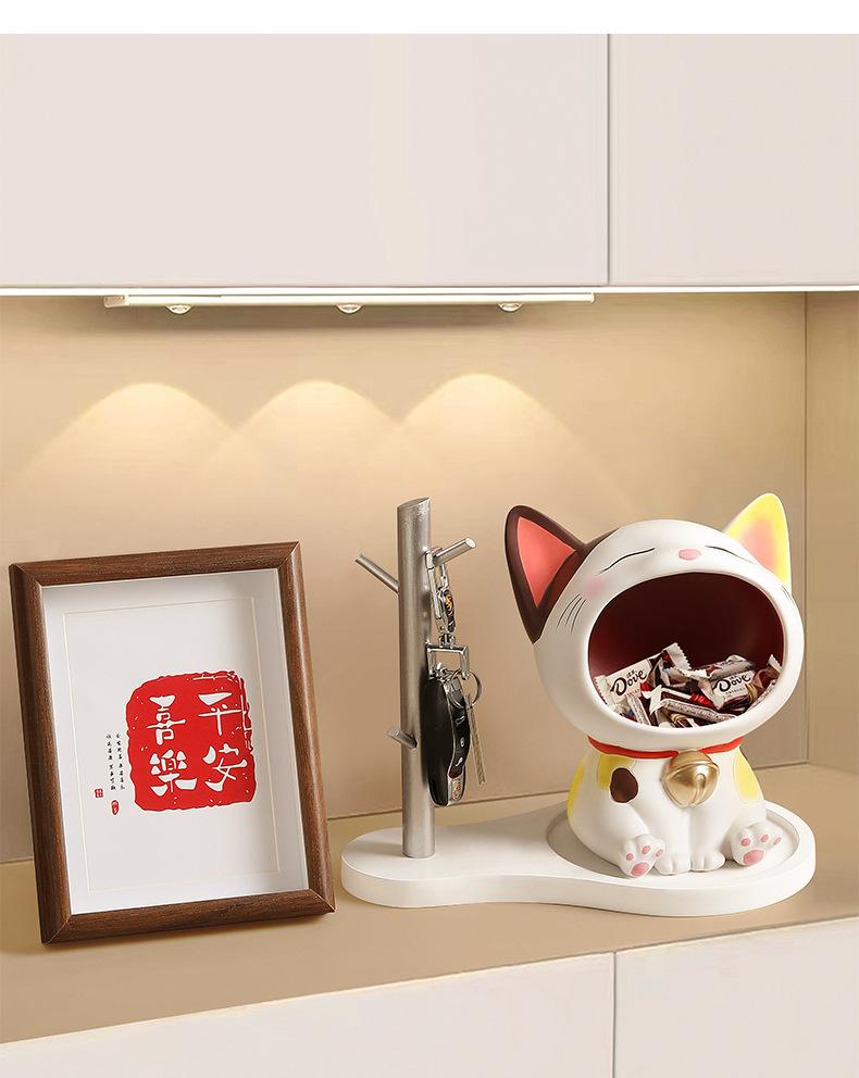 创意猫咪玄关桌面摆件客厅可爱钥匙收纳入户家居装饰品树脂工艺品