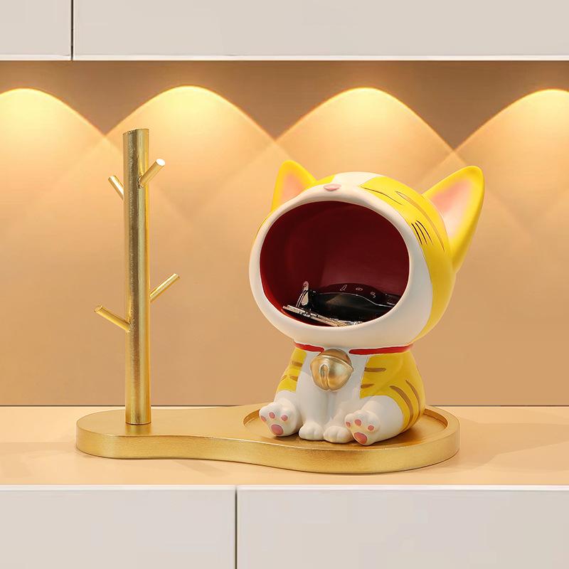 创意猫咪玄关桌面摆件客厅可爱钥匙收纳入户家居装饰品树脂工艺品