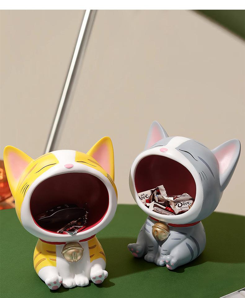 创意猫咪玄关桌面摆件客厅可爱钥匙收纳入户家居装饰品树脂工艺品
