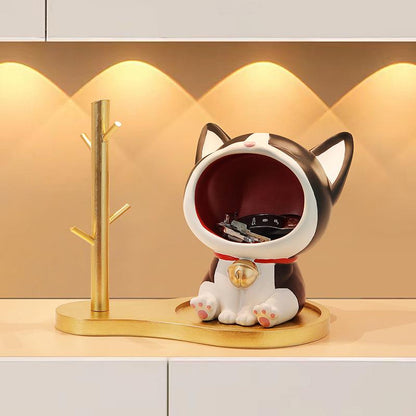创意猫咪玄关桌面摆件客厅可爱钥匙收纳入户家居装饰品树脂工艺品