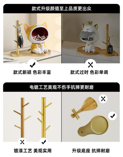 创意猫咪玄关桌面摆件客厅可爱钥匙收纳入户家居装饰品树脂工艺品