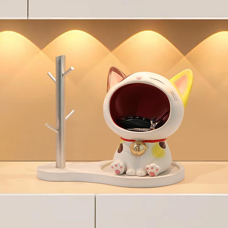 创意猫咪玄关桌面摆件客厅可爱钥匙收纳入户家居装饰品树脂工艺品