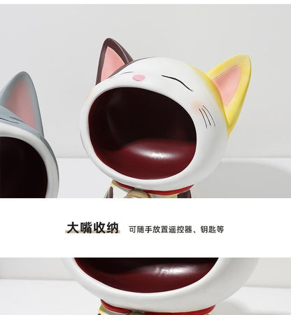 创意猫咪玄关桌面摆件客厅可爱钥匙收纳入户家居装饰品树脂工艺品