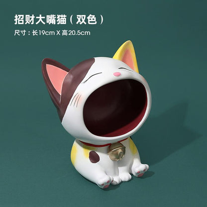 创意猫咪玄关桌面摆件客厅可爱钥匙收纳入户家居装饰品树脂工艺品